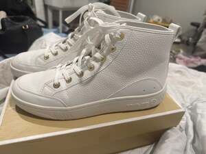 Michael Kors Shea Mid High Top Optic White Faux Leather Sneakers